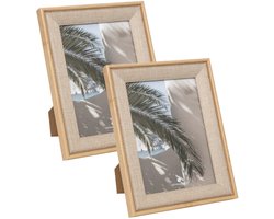 Atmosphera Fotolijstje Java - 2x - voor 13 x 18 cm foto - beige - mdf/glas - ornament frame linnen - 17.5 x 22.5 cm - staand/hangend