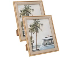 Atmosphera Fotolijstje Java - 2x - voor 20 x 25 cm foto - beige - mdf/glas - ornament frame linnen - 24.5 x 29.5 cm - staand/hangend