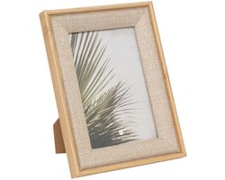 Atmosphera Fotolijstje Java - voor 10 x 15 cm foto - beige - mdf/glas - ornament frame linnen - 14.5 x 19.5 cm - staand/hangend