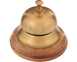 Atmosphera Grote Tafelbel/Receptiebel - Metaal/mango hout - Goud - 12.5 x 10 cm