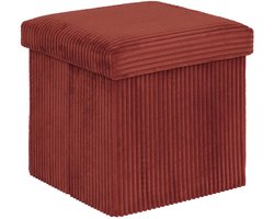 Atmosphera Hocker / Poef Ribcord - opvouwbaar - donkerrood - MDF/polyester - 38 x 38 cm - met opbergruimte - extra zitplaatsen