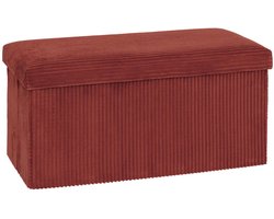Atmosphera Hocker / Poef Ribcord - opvouwbaar - donkerrood - MDF/polyester - 76x38cm- opbergruimte - extra zitplaatsen - 2persoons