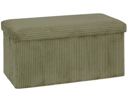 Atmosphera Hocker / Poef Ribcord - opvouwbaar - groen - MDF/polyester - 76 x 38 cm - opbergruimte - extra zitplaatsen - 2 persoons