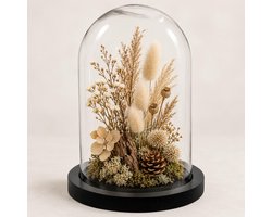 Atmosphera Home decoratie glazen stolp - cloche - op houten plateau - glas / zwart - D18 x H26 cm - Woonaccessoires