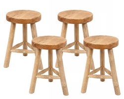 Atmosphera Houten zitkrukje - 4x - D30 x H45 cm - naturel teakhout - zitplaatsen - volwassenen - krukken