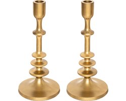 Atmosphera kaarsen kandelaar - 2x - decoratief metaal - dinerkaarsen - goud - D12 x H26 cm