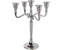 Atmosphera kaarsen kandelaar Baroque - met 5 armen - metaal - dinerkaarsen - zilver - 22 x 28 cm