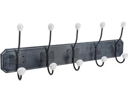 Atmosphera Kapstok rek wand/muur - antraciet - 5 grote ophanghaken met 10 knoppen - MDF/Metaal - B60 x H20 cm