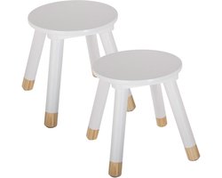 Atmosphera Kinder krukje - 2x - ivoor wit - hout - D24 x H27 cm - bijzet stoeltjes/krukken