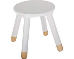 Atmosphera Kinder krukje - ivoor wit - hout - D24 x H27 cm - bijzet stoeltjes/krukken