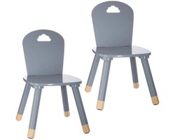 Atmosphera Kinder stoeltje - 2x - grijs - hout - D30 x H50 cm - bijzet stoeltjes