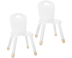 Atmosphera Kinder stoeltje - 2x - ivoor wit - hout - D30 x H50 cm - bijzet stoeltjes