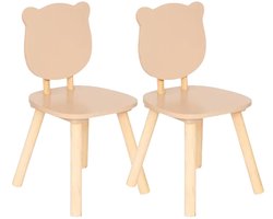 Atmosphera Kinder stoeltje Beertje - 2x - naturel - hout - D26 x H49 cm - bijzet stoeltjes