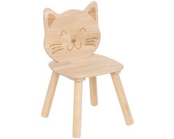 Atmosphera Kinder stoeltje Katje/poes - naturel - hout - D30 x H50 cm - bijzet stoeltjes