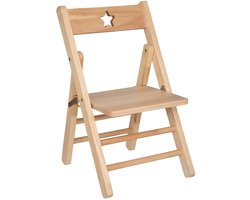 Atmosphera Kinder uitklap stoeltje Stars - naturel - hout - D33 x H52 cm - bijzet stoeltjes voor kinderen - klapstoelen