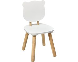 Atmosphera - Kinderstoel Beer Wit en Natuurlijk Hout – Scandinavisch Design – 26 x 26 x 49 cm