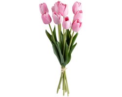 Atmosphera Kunst tulpen boeket Holland - 10x stuks - roze - real touch - kunst zijdebloemen - levensechte kunstbloemen
