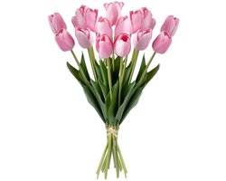 Atmosphera Kunst tulpen boeket Holland - 20x stuks - roze - real touch - kunst zijdebloemen - levensechte kunstbloemen