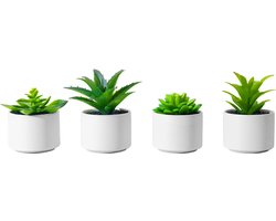 Atmosphera Kunstplanten in Pot - Wit - Set van 4 - Voor Binnen - Klein - Nep plant - Succulent - Wonen & Decoratie - Interieur - Keuken - Badkamer - Woonkamer