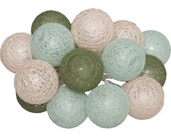 Atmosphera lichtslinger met 16 bollen Ø3,5 cm - Groen / Blauw / Roze met warm wit led licht - 215 cm - Op batterijen - Voeding: 2x AA batterij (niet inbegrepen) - IP-waarde: IP20 (geschikt voor gebruik binnen) - Verlichte lengte: 215 cm