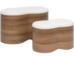 Atmosphera Loe Poefs met opbergruimte - Set van 2 stuks - 72x41x45cm - Wit/Bruin