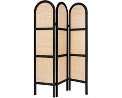 Atmosphera Luxe Kamerscherm Windows met 3 vlakken - zwart/beige - Paulownia hout - 120 x 170 cm - afscherming wand - omkleden