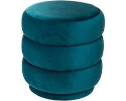 Atmosphera luxe poef velvet Sinan - Sea blue - H40 cm - Velours - Fluweel - Voetsteun