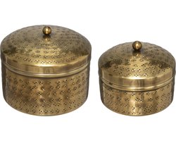 Atmosphera Metalen Doos - Set van 2 - Oasis - Goudkleur - Decoratieve Dozen - Opbergers