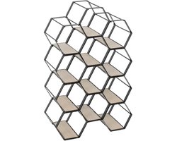 Atmosphera Metalen hexagon flessenrek / wijnrek - voor 12 flessen - 30 x 16 x 47 cm - zwart - Wijnfles houder
