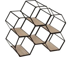 Atmosphera Metalen hexagon flessenrek/wijnrek - voor 6 flessen - 26 x 15 x 29,5 cm - zwart - Wijnfles houder