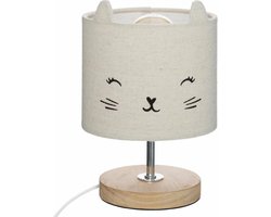 Atmosphera Nachtlampje kat - voor kinderen - grijs - linnen - D15 x 21 cm - Tafellamp/bureaulamp
