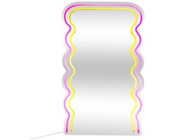 Atmosphera Neon Wandspiegel LED - golvend - kunststof - oplaadbaar - 38 x H60 cm