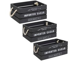 Atmosphera Opbergkisten set 3x stuks - hout - decoratief - vintage look - 35 x 25 x 15 cm - 3 formaten set - Fruit kistjes - antraciet