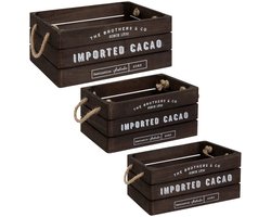 Atmosphera Opbergkisten set 3x stuks - hout - decoratief - vintage look - 35 x 25 x 15 cm - 3 formaten set - Fruit kistjes - zwart
