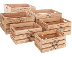 Atmosphera Opbergkisten set Ylias - 6x stuks - hout - lichtbruin - decoratief - vintage look