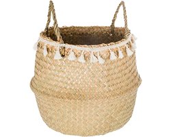 Atmosphera Opbergmand Ibiza - rond - riet - naturel - 30 x 37 cm - opvouwbaar - decoratie mand