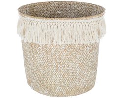 Atmosphera Opbergmand Ibiza - rond - riet - wit - 26 x 24 cm - opvouwbaar - decoratie mand