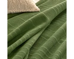 Atmosphera Plaid - donkergroen - 230 x 250 cm - katoen - met franjes - bedsprei - kleed - dekentje