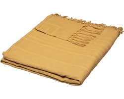 Atmosphera Plaid - oker geel - 230 x 250 cm - katoen - met franjes - bedsprei - kleed - dekentje