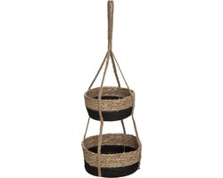 Atmosphera Plantenhanger Cuba Bruin/Zwart - Hangende mand - 2 lagen- Planten-houder / Hang-plant - Planten Accessoires - Hangmand Jute