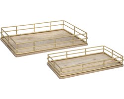 Atmosphera Plateau Tom set van 2 - Mangohout - Decoratie - Dienblad - Goud