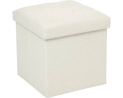Atmosphera Poef - beige - 38 x 38 cm - mdf - hocker - opbergbox - opvouwbaar