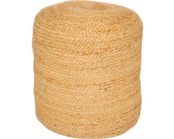 Atmosphera Poef om te zitten Desert Vibes - hout/jute stof - Beige - D40 x H40 cm - bijzet stoeltjes