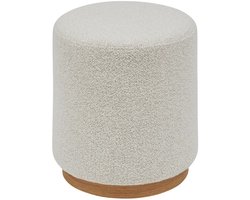 Atmosphera Poef om te zitten - Nesky Boucle - stof/hout - wit - D41 x H45 cm - extra zitplaatsen - stoelen