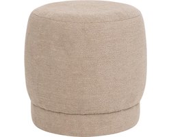 Atmosphera Poef om te zitten Perfect Seat - stof/hout - beige - 40x40 cm - bijzet stoeltjes