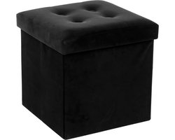Atmosphera Poef - zwart - 38 x 38 cm - mdf/fluweel - hocker - opbergbox - opvouwbaar