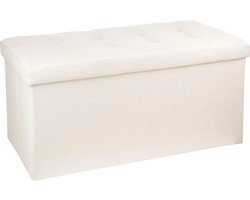 Atmosphera Poef/hocker - beige - MDF - 76 x 38 x 38 cm - opvouwbaar - opbergbox