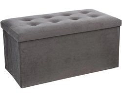 Atmosphera Poef/hocker - grijs - MDF/fluweel - 76 x 38 x 38 cm - opvouwbaar - opbergbox
