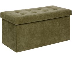 Atmosphera Poef/hocker - groen - MDF/fluweel - 76 x 38 x 38 cm - opvouwbaar - opbergbox