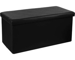 Atmosphera Poef/hocker - zwart - PU/MDF - 76 x 38 x 38 cm - opvouwbaar - opbergbox